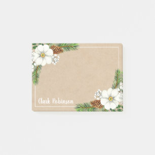 Kraft Paper Pinecone White Floral Post-it Notes