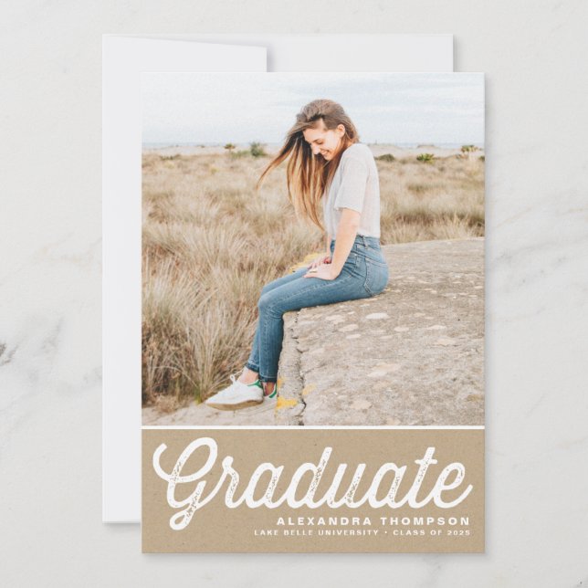 Kraft Paper Retro Bold Typography Photo Graduation Invitation (Front)