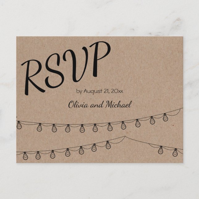 Kraft paper RSVP Postcard for wedding (Front)