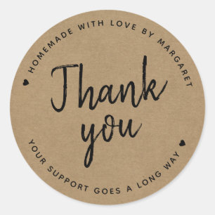 Kraft Paper Rustic Script Thank You Classic Round Sticker