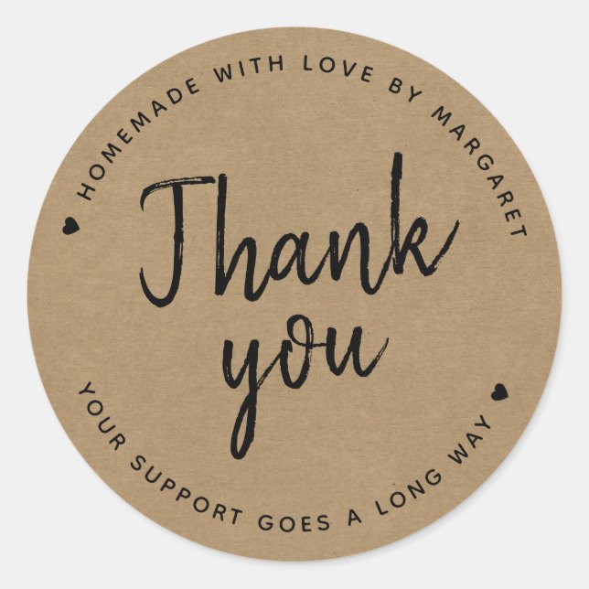 Kraft Paper Rustic Script Thank You  Classic Round Sticker (Front)