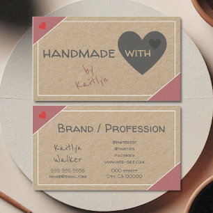 Kraft Paper Rustic Vintage Pink Beige Handmade Business Card