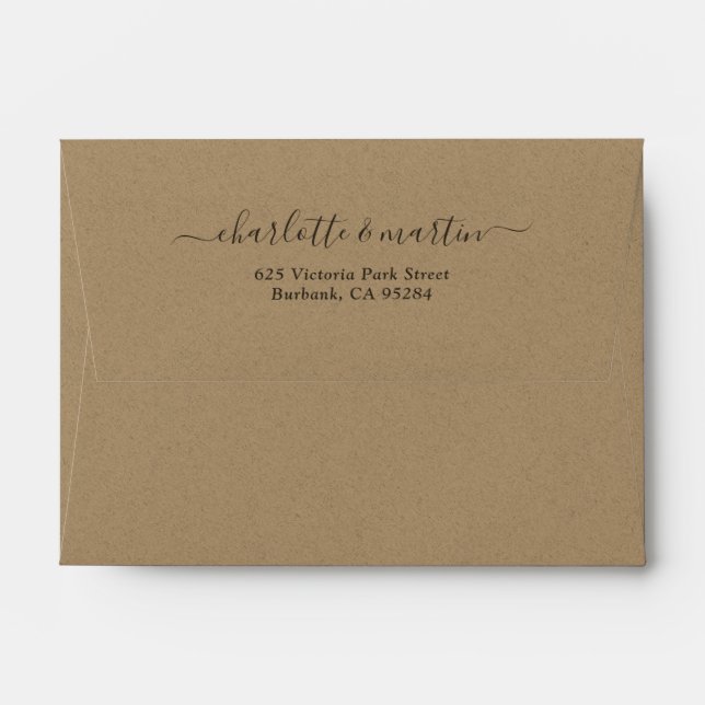 Kraft Paper Script Return Address Wedding 4x6 Envelope (Back (Top Flap))