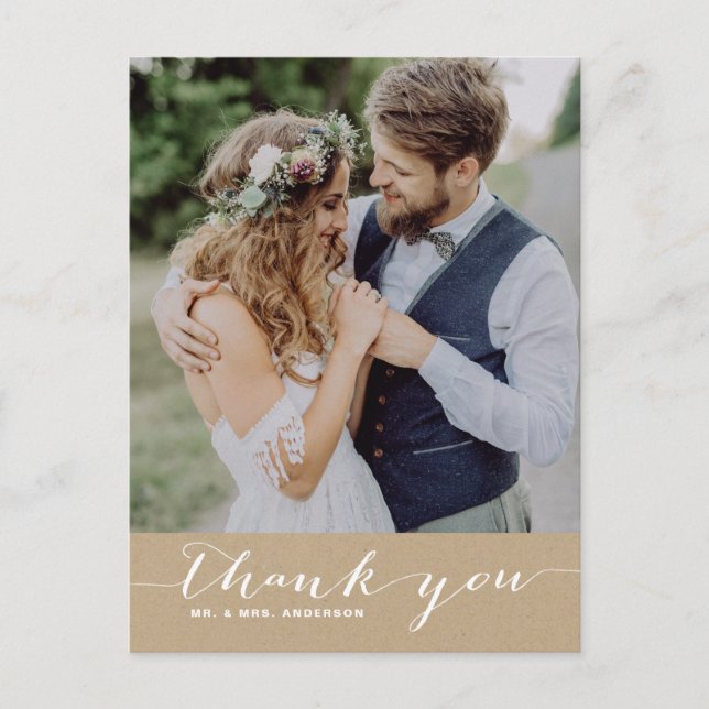 Kraft Paper | Script Thank You Vertical Postcard (Front)