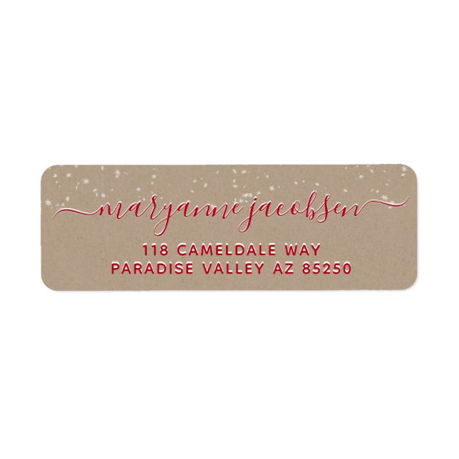 Kraft Paper Snowing Script Winter Return Address (Front)