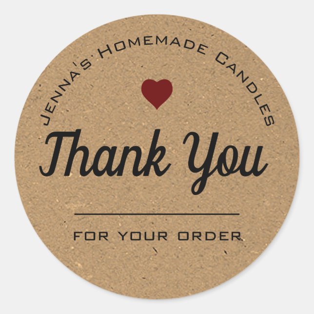 Kraft Paper Style Brown Heart Simple Thank You  Classic Round Sticker (Front)