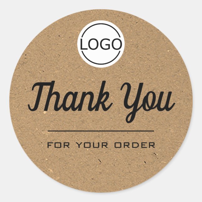 Kraft Paper Style Simple Minimalist Thank You Logo Classic Round Sticker (Front)