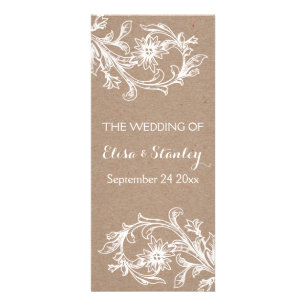 Kraft paper vintage floral  white wedding program rack card