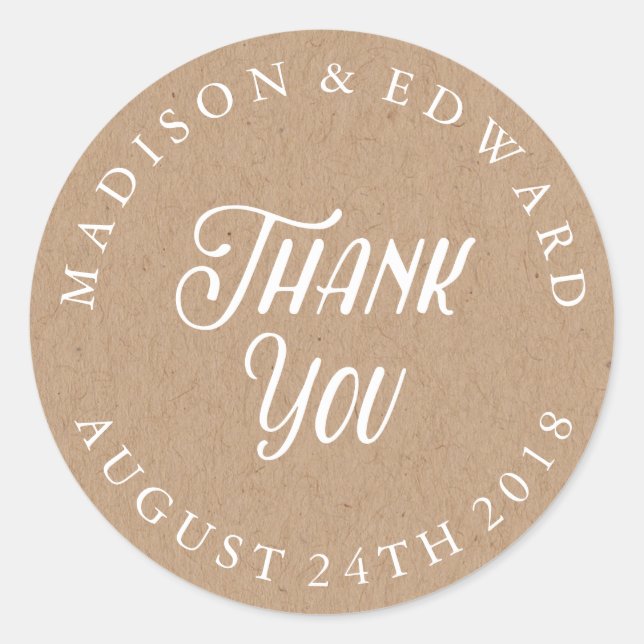 Kraft Paper wedding favour sticker Thank You (Front)