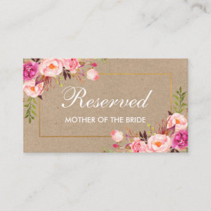 Kraft Pink Floral Gold Wedding Reserved Name Place Card