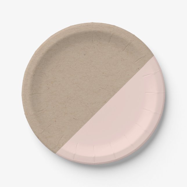Kraft & pink pastel dipped disposable paper plate (Front)