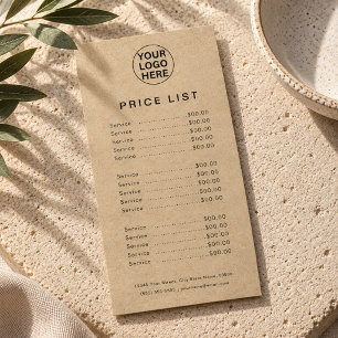 Kraft Price List Services Business Logo Rustic Rack Card
