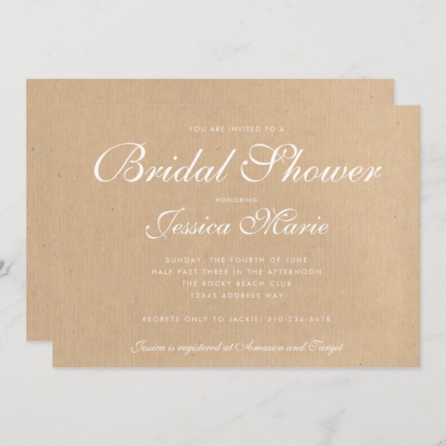 Kraft Recycled Paper Bridal Shower Invitation (Front/Back)
