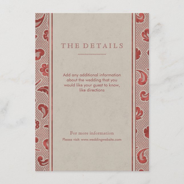 Kraft red Lace rustic country wedding detail card (Front)