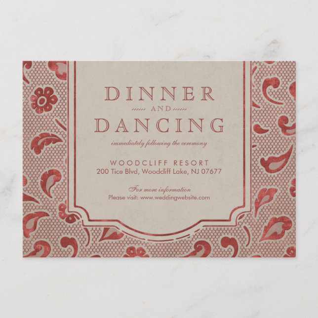 Kraft red Lace rustic country wedding reception Enclosure Card (Front)