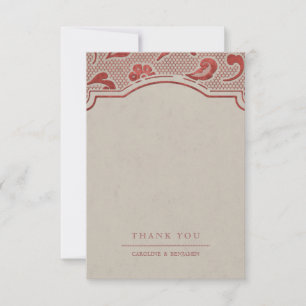 Kraft red Lace rustic country wedding thank you Card
