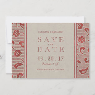 Kraft red Lace rustic wedding save the date