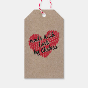 Kraft Red Sketchy Heart "Made with Love"  Gift Tags
