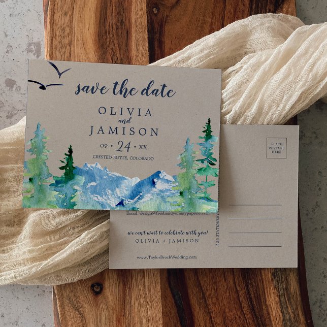 Kraft Rocky Mountain Destination Save the Date Invitation Postcard (Creator Uploaded)