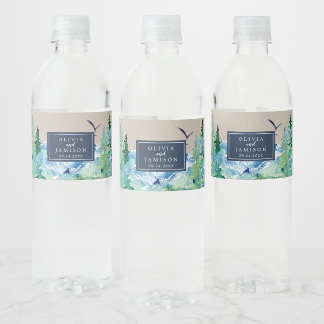 Kraft Rocky Mountain Destination Wedding Water Bottle Label (Bottles)
