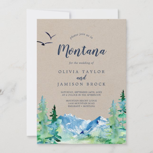 Kraft Rocky Mountain Montana Destination Wedding Invitation (Front)