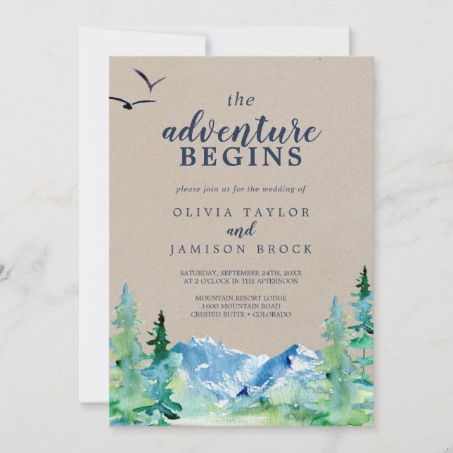 Kraft Rocky Mountain The Adventure Begins Wedding Invitation (Front)