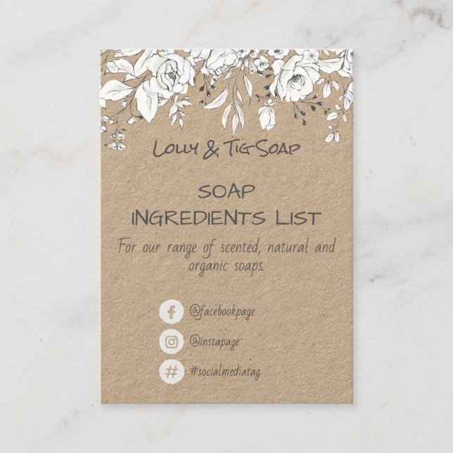 Kraft Rose Soap Fragrance Ingredients Business Card (Front)