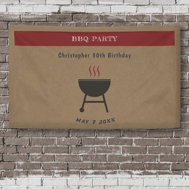 Kraft & Rustic BBQ Party Birthday  Banner (Kraft & Rustic BBQ Party Birthday Banner)