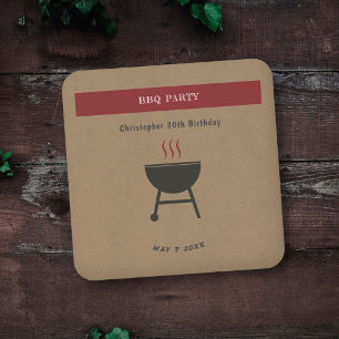 Kraft & Rustic BBQ Party Birthday Coaster