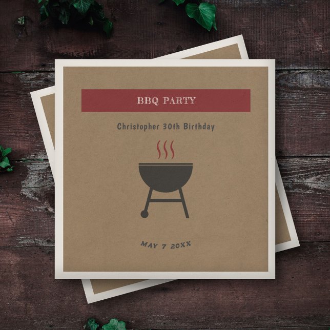 Kraft & Rustic BBQ Party Birthday Napkin (Kraft & Rustic BBQ Party Birthday Napkin)