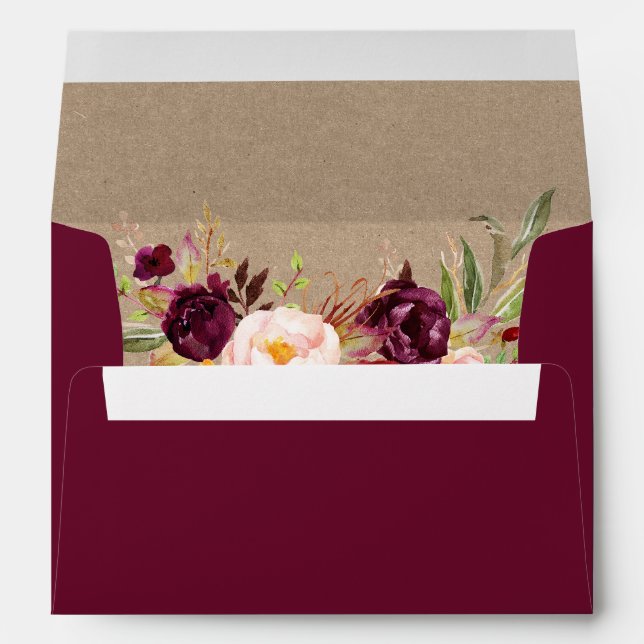 Kraft Rustic Burgundy Floral Invitation Envelope (Back (Bottom))