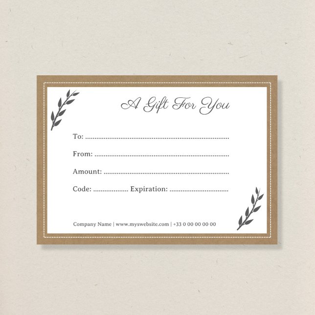 Kraft & Rustic Gift Certificate Card (Creator Uploaded)