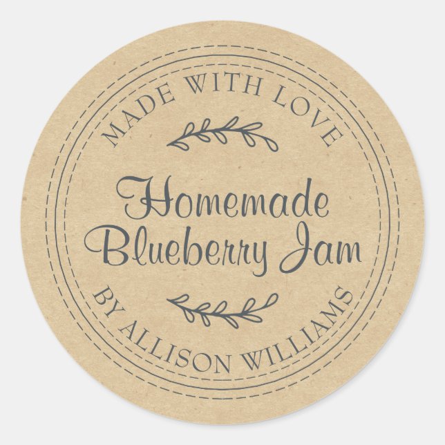 Kraft Rustic Homemade Jam Classic Round Sticker (Front)