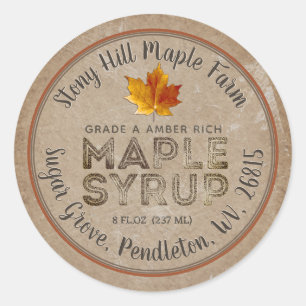 Kraft Rustic Kitchen Vintage Overlay Maple Syrup Classic Round Sticker