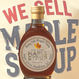 Kraft Rustic Kitchen Vintage Overlay Maple Syrup   Classic Round Sticker