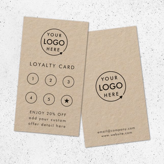 Kraft Rustic Logo | Modern Minimalist Business Loyalty Card (Rustic kraft loyalty card template for small business customer retention.)