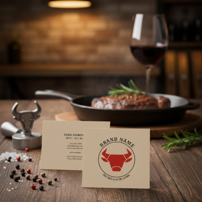 Kraft Rustic Vintage Catering Square Business Card (Creator Uploaded)