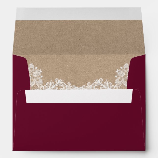 Kraft Rustic Wedding Lace Burgundy Envelope (Back (Bottom))