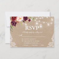 Kraft Rustic Wedding Lights Lace Jars Floral RSVP