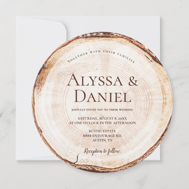 Kraft Rustic Wedding Wood Cut Grain Custom Invitation (Front)