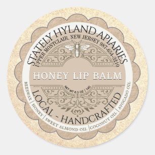 Kraft Scallop French Filagree Honeybee Lip Balm    Classic Round Sticker