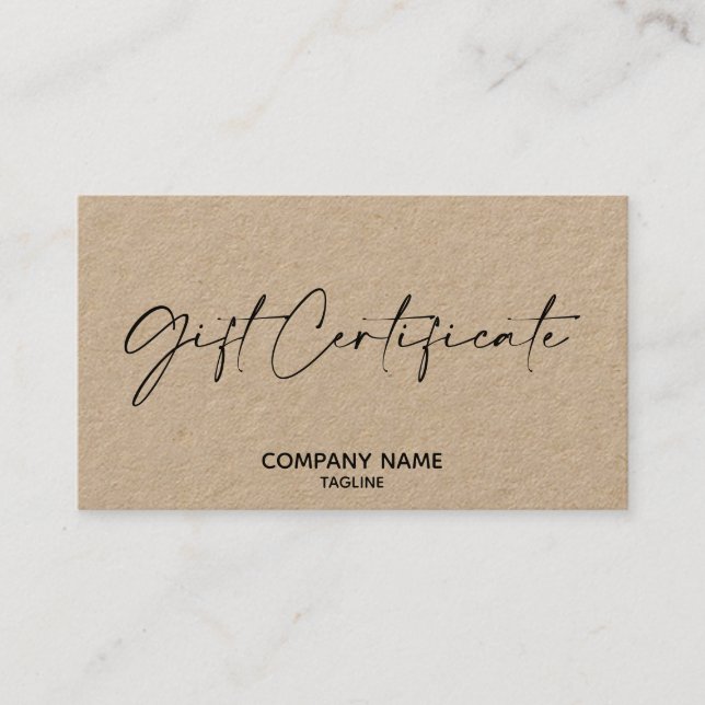 Kraft Simple & Modern Business Gift Certificate (Front)