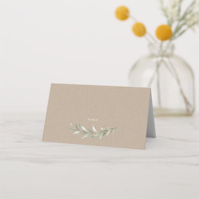 Kraft Simple rustic greenery wedding Place Card (Front)