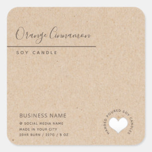Kraft Simple typography white heart candle Square Sticker