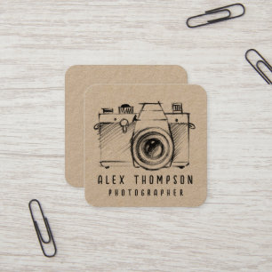 Kraft Sketch Camera Photographer  Square Business Card