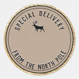 Kraft Special Delivery From The North Pole Gold Cl Classic Round Sticker