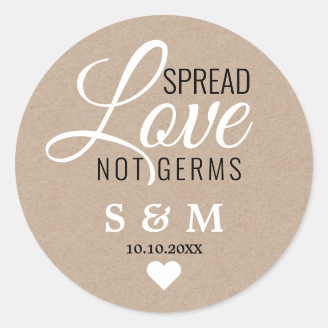 Kraft Spread Love Hand Sanitizer Wedding Monogram Classic Round Sticker (Front)