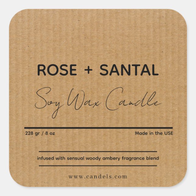 Kraft Square Custom Candle Label,Personalised Sticker (Front)