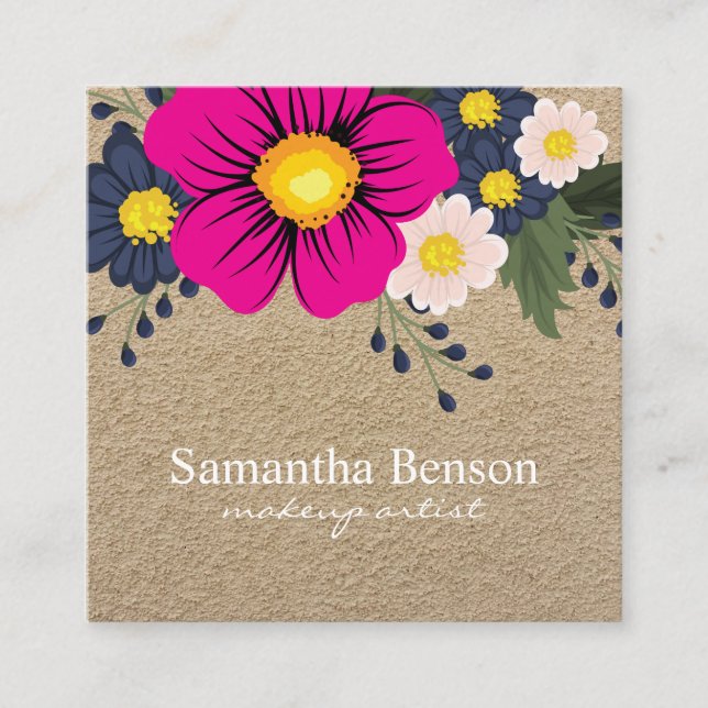 Kraft Square Rustic Watercolor Floral Business Card (Front)