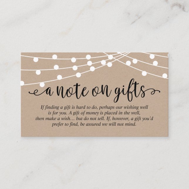 Kraft string lights, Black Script, A note on gifts Enclosure Card (Front)